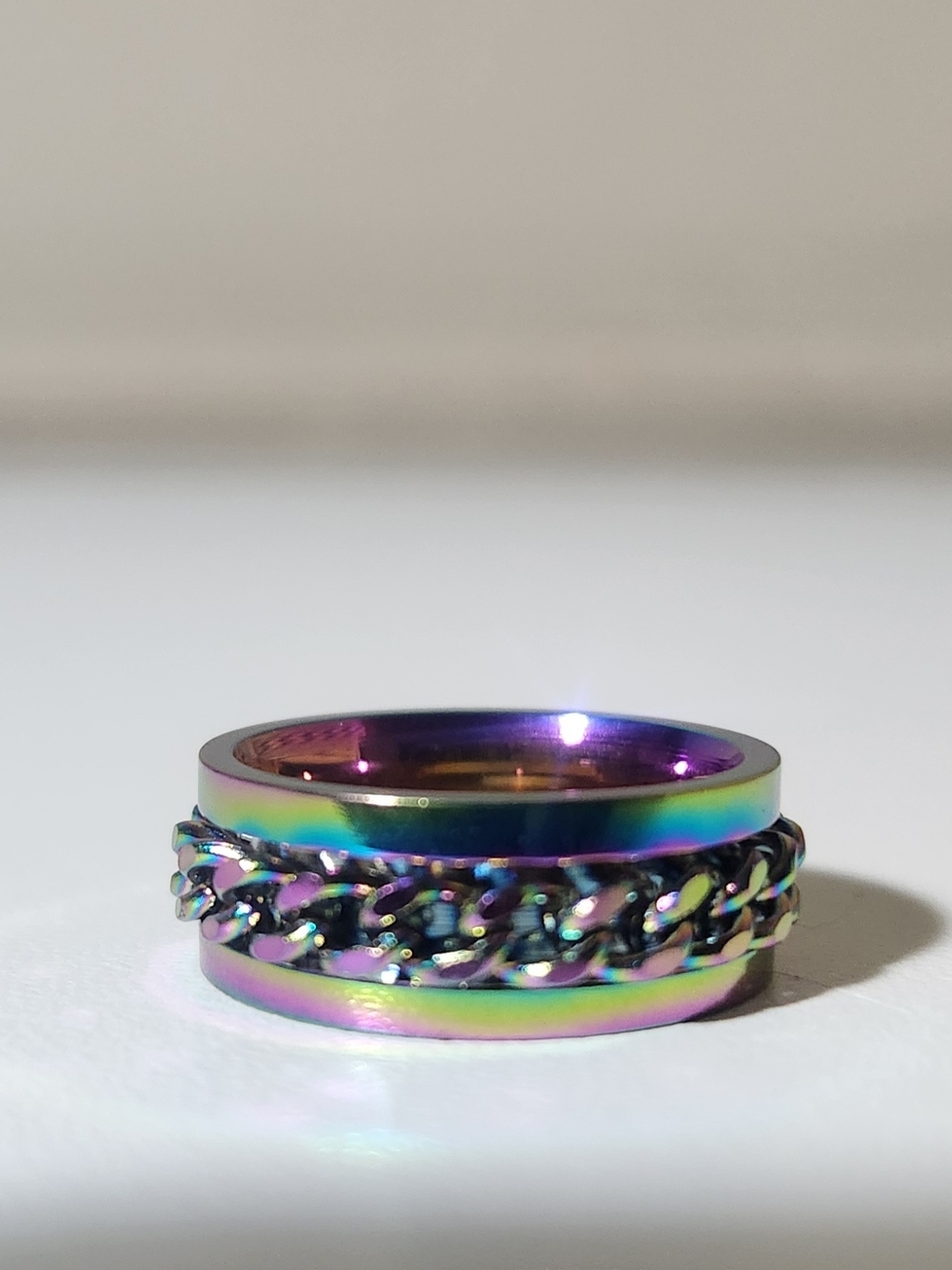 Iridescent Rainbow Chain Ring